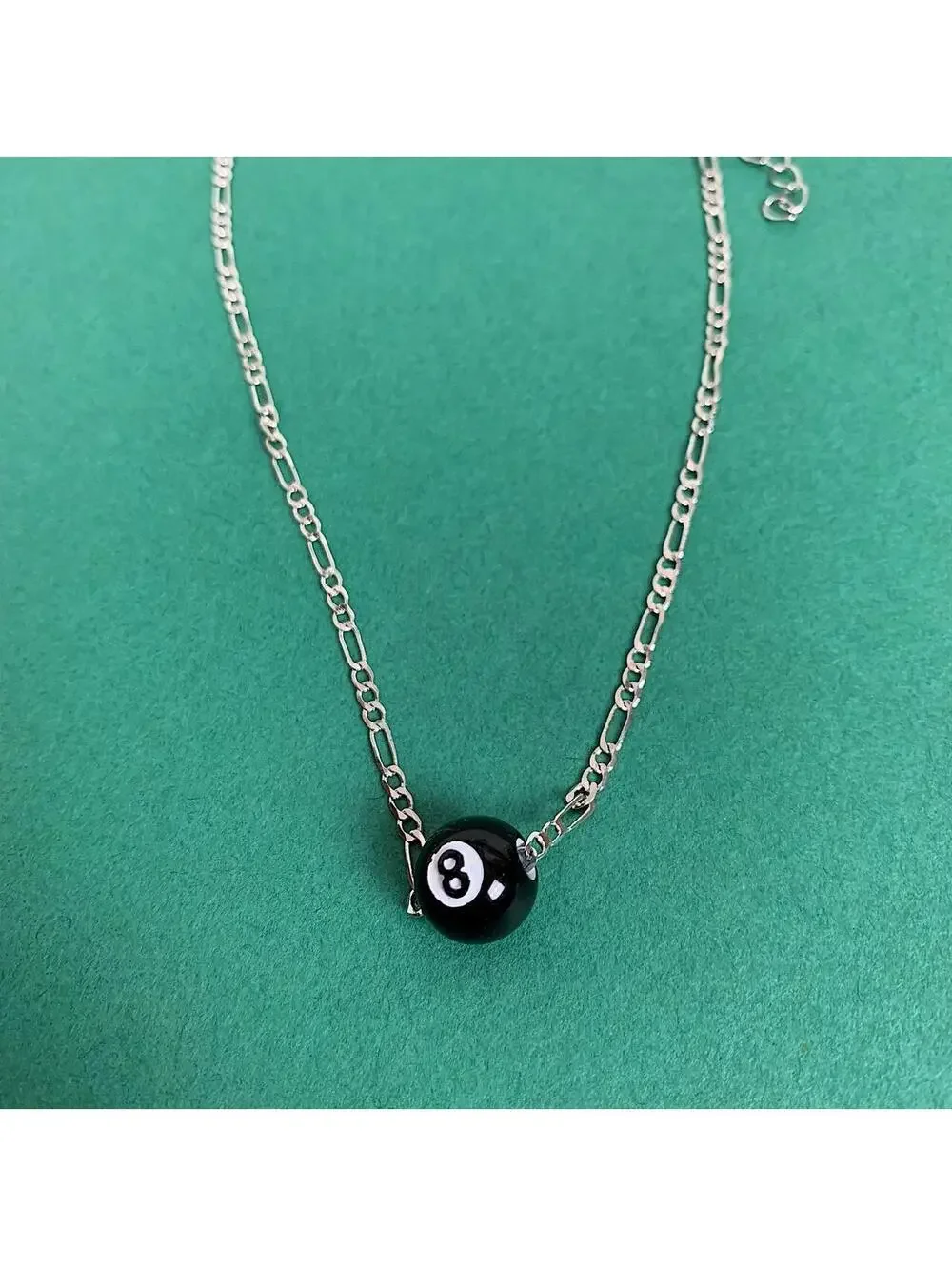 Cyber Y2k Figaro silver chain 8 ball pendant necklace. Cool simple design.